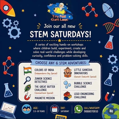 Tiny Feet Giant Leaps-STEM Saturdays Hands on Science and Engineering Workshops for Kids