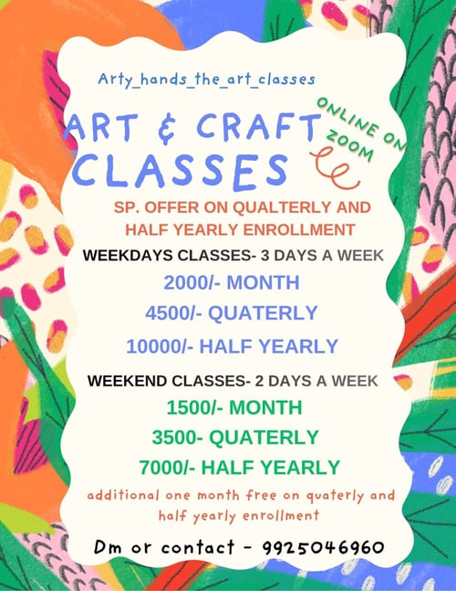 Arty hands the art classes-Online Art and Craft classes