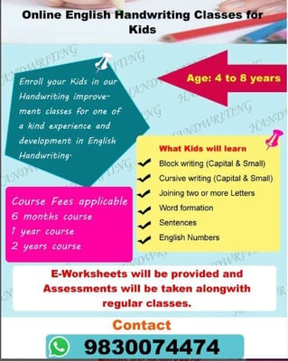 Learning Art with Ishita: English Hand writing Classes for kids